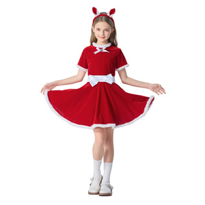 Pinseed Girls Velvet <b>Christmas</b> Dress Set Red Santa <b>Costume</b> With Hat - Product Image 4