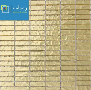 Ubin mosaik 15x48mm baris horizontal warna emas