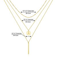 Collar de Acero Inoxidable Chapado en Oro de 18k con 26 Letras; Colgante de Barra Larga, Letras en Disco Redondo y Cadena Multicapa para Mujer