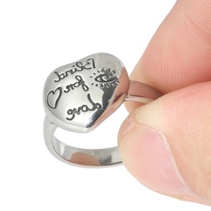 yunnique Fearless Heart Shaped <b>Titanium</b> Steel <b>Ring</b> Steel Color Unisex Fashion Jewelry Gift Index Finger <b>Ring</b> - Product Image 3