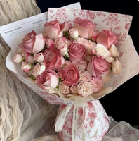 Kertas Pembungkus Bunga Motif Mawar Tahan Air Grosir, Lembaran Kemasan Floral Matte Elegan untuk Buket Hadiah