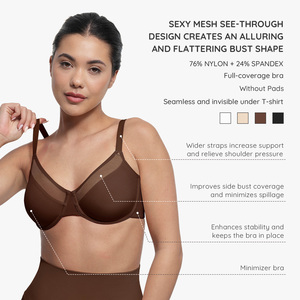 All'ingrosso taglie forti <span class=keywords><strong>con</strong></span> <span class=keywords><strong>ferretto</strong></span> profondo coppetta invisibile in pelle posteriore in maglia grassa traspirante a copertura completa Push up reggiseno minimizzatore da donna - Product Image 2