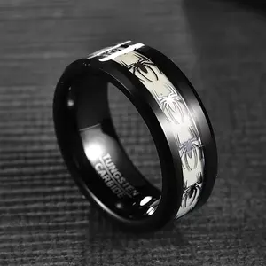 2024 New Design Luminous Spider Black Men Rings Lighting Tungsten Steel Ring Fashion Jewelry Rings