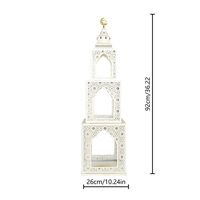 Ensemble de 3 lanternes de mosquée en fer empilables, décorations de table pour le Ramadan, porte-bougie islamique blanc
