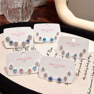 Boucles d'oreilles tendance pour femme, en cuivre, avec diamant carré, cœur, clous d'oreilles en argent, zircon <span class=keywords><strong>cristal</strong></span> serti griffe, style <span class=keywords><strong>Paris</strong></span> - Product Image 2