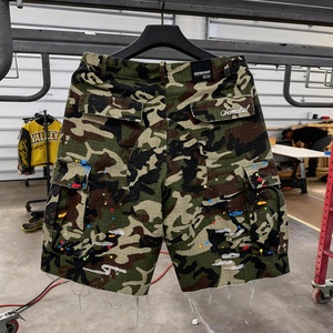 Custom Embroidered Jogging Shorts Pants Oversized Acid Wash Camo Sweat Shorts for Men Designer Baggy Denim Cargo Shorts - Product Image 1
