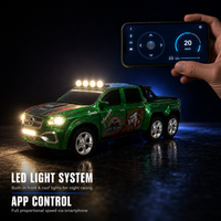 Mini camionnette RC tout-terrain 6 roues à l'échelle 1:64, porte-clés détachable, lumières LED 2,4 GHz, régulateur de vitesse 3 vitesses, contrôle par application, 4 couleurs
