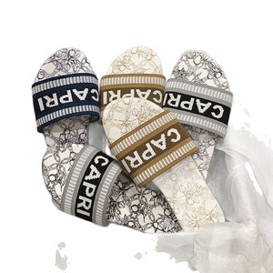 QF1 Spring New Home Embroidery Hot Grass-word Cushioning Slippers Women Wear High-end Temperament Flat <b>Sandals</b> - Product Image 5