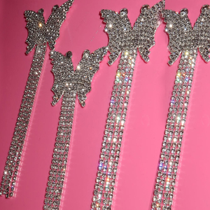 Lüks elmas zirkon kelebek uzun püskül Dangle kristal Rhinestone Fringe alaşım Rhinestone bırak Bling Charms - Product Image 1