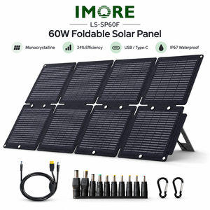 60W Foldable <b>Solar</b> <b>Panel</b> Monocrystalline ETFE IP67 <b>USB</b> Type C CE FCC RoHS for Camping Hiking Outdoor and Emergency Charging - Product Image 1