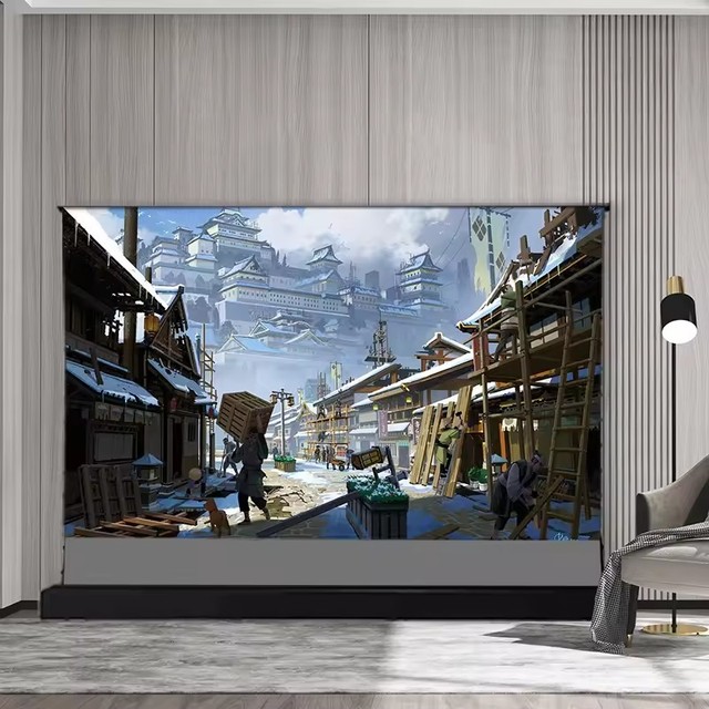 HEYU 72-150inch Floor Rising Screen Long Throw Projector ALR Grey Fabric 4K 16:9 Motorized Tab Tension Screen Portable
