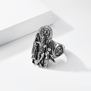 Dark yunnique style devil Satan goat <b>ring</b> for men, niche and unique Baphomet mystical <b>titanium</b> steel jewelry - Product Image 4