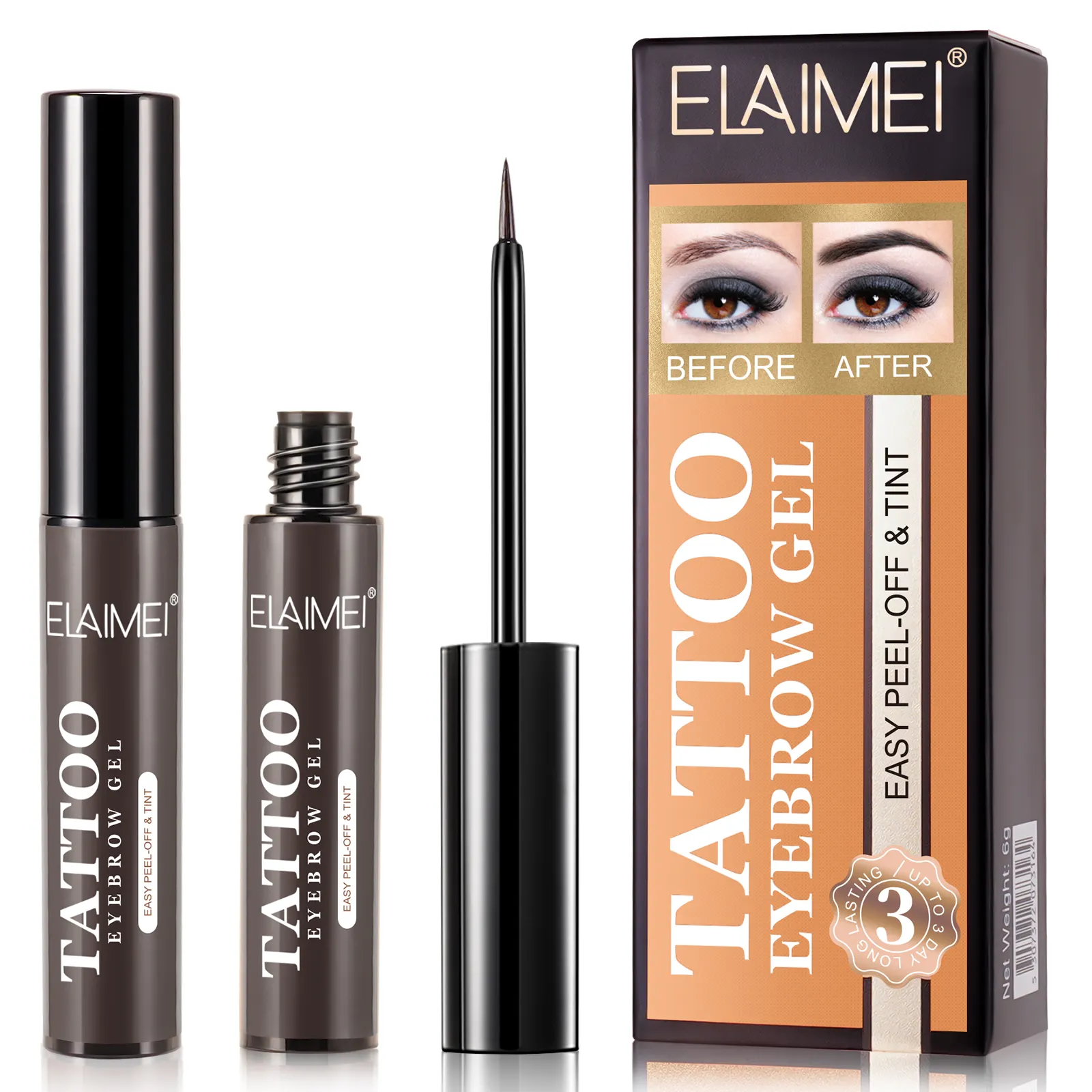 ELAIMEI Hot Selling Makeup Light Brown Long Lasting Easy to Wear Tear Peel off Tattoo Eyebrow Gel
