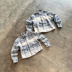 Chemise à manches longues en flanelle de coton à carreaux pour homme, style streetwear, personnalisée, de haute qualité, effet délavé soleil, boutonnée - Product Image 1