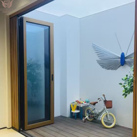 Porte de patio moderne DEMEA pour résidence, cadre en aluminium, double vitrage, sans joint, intérieur/extérieur, pliante accordéon
