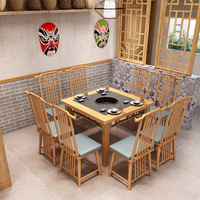 Ensemble de table et de chaises de restaurant en bois massif moderne, meubles de salle à manger rectangulaires, sièges de banquette pour hôtel, bar