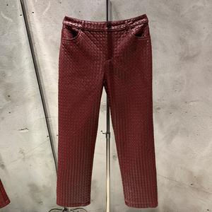 Pantalones de Piel de Oveja Genuina Tejidos a Mano de Lujo, Pantalones de Pierna Recta de Cintura Alta, Pantalones de Piel de Oveja Real para Mujer - Product Image 1