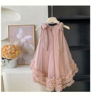 Robe d'été sans manches en maille avec nœud pour filles, robes de princesse pour enfants, vêtements de mode pour enfants