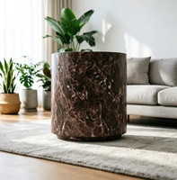 Table d'appoint en marbre naturel, design de mobilier de maison, pilier cylindrique en pierre marron de luxe, socle de canapé, table d'appoint de chambre