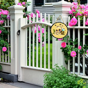 Cartelli decorativi in legno rotondi con Design Art Deco piccola ape per porta d'ingresso in giardino estate Wind Hanging insegne - Product Image 4