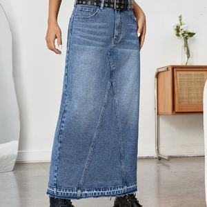 Toptan sıkıntılı Vintage <span class=keywords><strong>Denim</strong></span> kalem uzun etek kadın klas uzun kargo <span class=keywords><strong>Denim</strong></span> etekler - Product Image 2