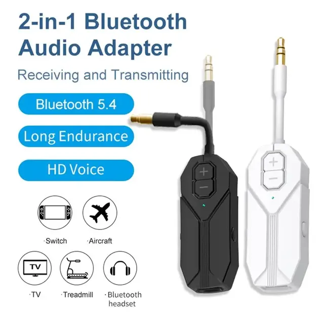 2 in 1 Blue Tooth 5.4 Audio Receiver Transmitter Hifi Stereo Wireless Adapter 3.5MM Aux With Mic for Airplane Tv PC Car Speaker