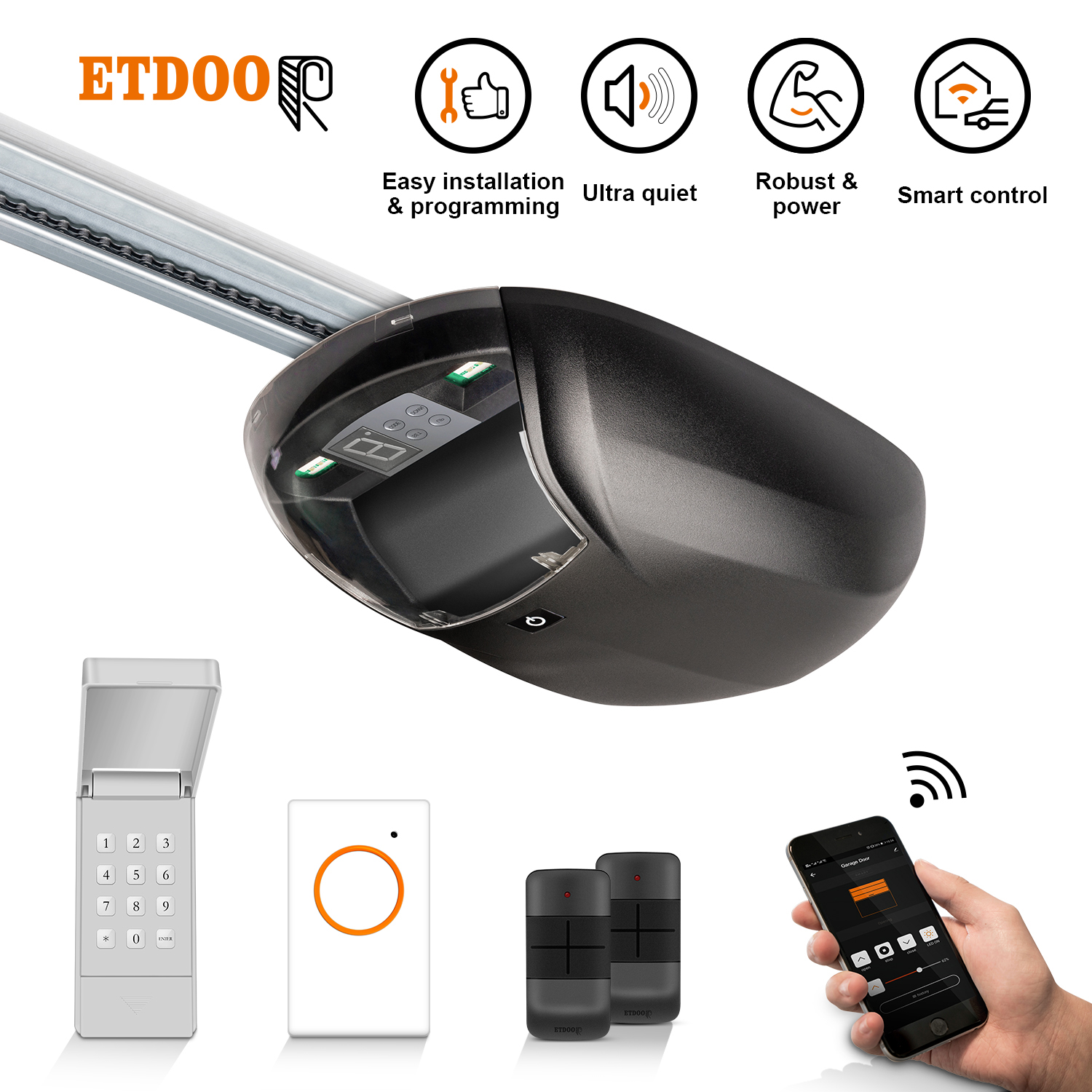 2022 Etdoor Hot Selling Intelligent Tuya Smart WiFi 433.92MHz 18V DC High Lumen LED Light Garage Door Opener Motor