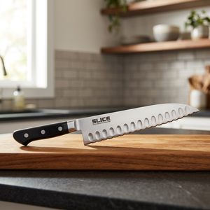 Cuchillo para carne profesional con hoja serrada, acero inoxidable, ambidiestro, estilo vintage, mango de madera, acabado pulido, hecho en China, 24 cm - Product Image 3