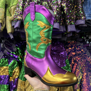 Stivali da Cowboy Personalizzati in Pelle PU per Donne, Viola, Verde, Oro, Stivali Alti al Ginocchio per Feste all'Aperto e Mardi Gras - Product Image 5