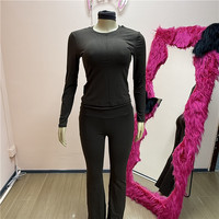 Jiubaju Katı Spor 3 Parça Setleri Kadın Kıyafeti Uzun Kollu Kırpma Üstleri ve Uzun Pantolon ve Kafa Bandı Sonbahar Spor Eşofmanları