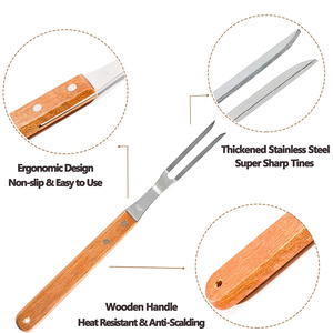Nuevas llegadas: Tenedor de metal para barbacoa con mango de madera y acero inoxidable, palo para asar de acero inoxidable, herramienta para asar a la parrilla - Product Image 4