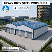 Grand hangar commercial en acier multi-voûtes avec larges auvents, installation rapide, structure d'atelier
