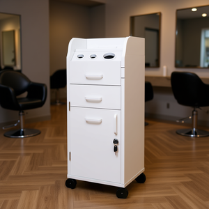 Carrito de Almacenamiento Móvil Blanco para Salón de Belleza, con 3 Soportes para Secadores, 4 Cajones con Cerradura y 2 Llaves, Estación de Herramientas de Peluquería - Product Image 2