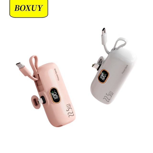 Mini Fast Charging Powerbank 5000mAh Portable Built-in Cable Charger Banks Built-in Plug Docking Charge Dazzling Power Bank