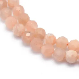PandaHall 4mm Faceted Round Loose Natural Sunstone Gemstone Bead