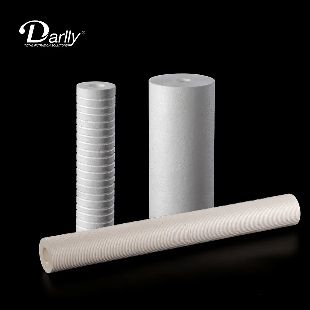 Darlly 1 5 mikron 10 ''20'' 30 ''Filter sedimen Filter air Reverse Osmosis Spun Cartridge lelehan ditiup untuk industri penyaring