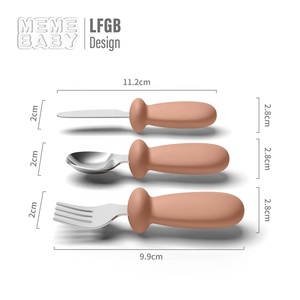 Cuchara para bebé, tenedor, cuchillo, juegos de <span class=keywords><strong>cubiertos</strong></span>, diseño de dibujos animados, mango de silicona, juego de alimentación para bebé, juego de cuchara y tenedor para niños de acero inoxidable - Product Image 3