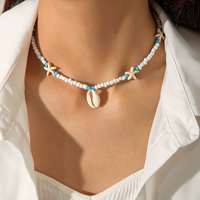 Collier à perles d'étoile de mer de la série Plage, collier à une seule couche, style vacances à la plage, chaîne de clavicule pour femmes, vente en gros NSA2540