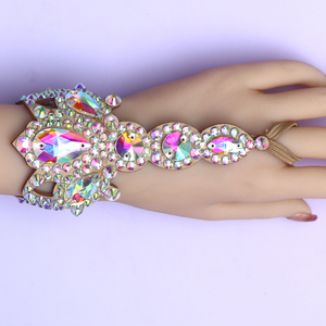 Thanh Lịch Sáng Bóng Vàng Rhinestone Tôn Tạo Handmade Mềm Da Cuff Vòng Đeo Tay Hợp Thời Trang Múa Bụng Hiệu Suất Bangle Quà Tặng - Product Image 1