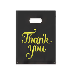 Sacchetti in plastica <span class=keywords><strong>HOYO</strong></span> neri e oro con stampa 'Thank You', borse riutilizzabili con manico fustellato per negozi e boutique - Product Image 5