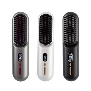 Wholesale 2 in 1 hair brushes Portable Wireless Hot Comb Quick Heating Electric Anion Hair Straightener Brush For Car