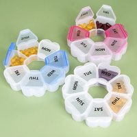 Boîte à pilules portable WEISHENG pour vitamines quotidiennes, logo imprimé, sans BPA, boîte organisateur de médicaments, boîte à pilules ronde florale pour 7 jours, pour la pharmacie à domicile