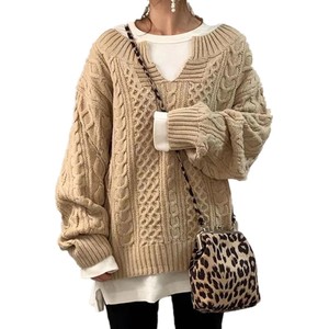 Custom New Arrivals European and American Fashion <strong>Chunky</strong> Vintage Hemp Pattern Knit <strong>Jumper</strong> Sweater for <strong>Women</strong> - Product Image 3