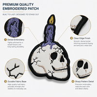 Patch brodé personnalisé en forme de crâne avec broderie détaillée, badge logo sur mesure pour vêtements et sacs, vente en gros en usine en vrac