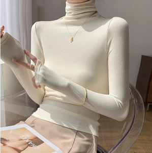 Maglia <span class=keywords><strong>Termica</strong></span> da <span class=keywords><strong>Donna</strong></span> RUICHI 230GSM 1*1 in Velluto Tedesco a Costine, Maglietta a Collo Alto Tinta Unita Spazzolata Base Layer - Product Image 4