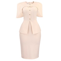 Robe moulante pour femmes grandes tailles, style OL, boutonnée, effet deux pièces, sans manches, longueur genou, taille haute, coupe ajustée, en polyester et élasthanne
