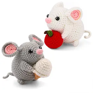 Two Cute Mice Pendant Decor Ornaments Doll Yarn Crochet Kit for Beginners Knitting DIY Material Package in English