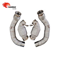 Downpipe Knalpot Katalis Aliran Tinggi dengan Pelindung Panas untuk BMW M5 F90 M8 F91 F92 F93 4.4T Baja Tahan Karat Peningkatan Performa