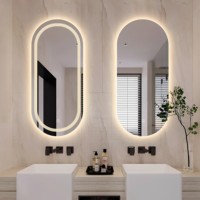 Miroir intelligent de salle de bain à écran tactile, anti-buée, mural, avec éclairage LED, ovale, lumineux, style nordique, verres en verre
