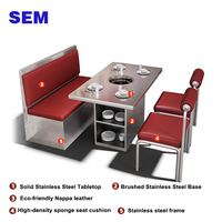Ensemble de mobilier de restaurant SEM Commercial en acier inoxydable et cuir pour café et restaurant chinois, comprenant canapé, banquette, table et chaises